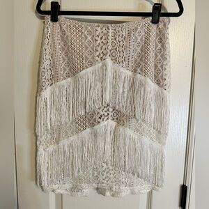 Chic Lace Fringe Mini Skirt in White